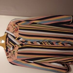 Olive Hill/Anthrpologie Floral/Striped Blouse XL 70s Mad Men Boho